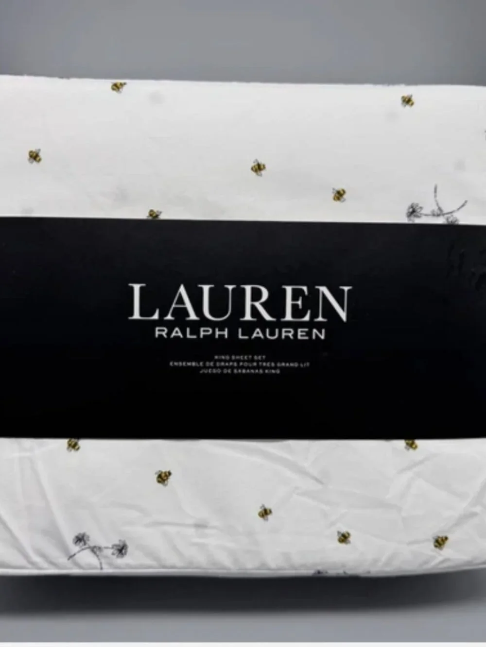 Ralph Lauren KING Sheet Set Bumble Bee Hive Flowers Cotton 18